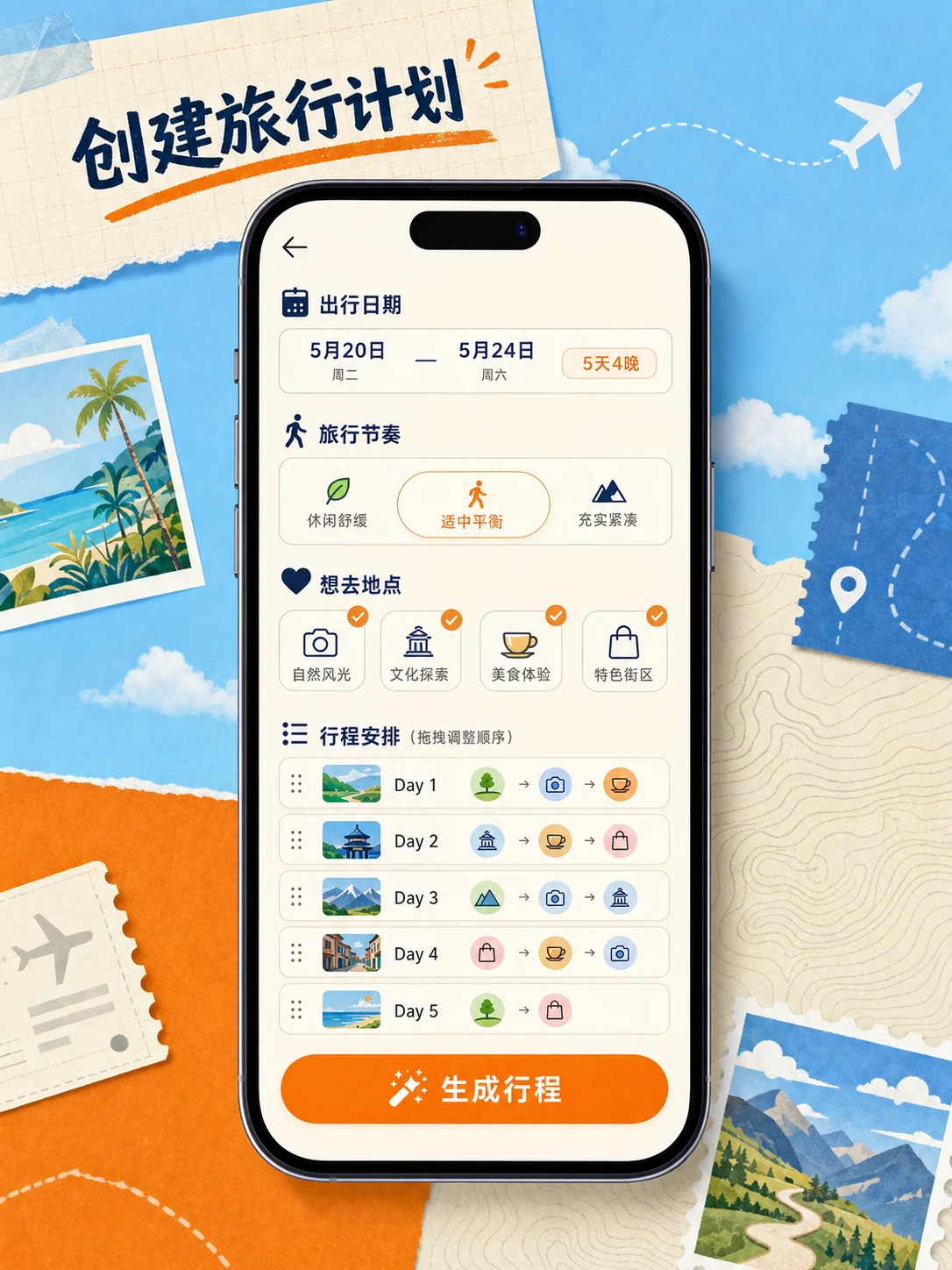 旅行行程规划 App — 核心操作流程